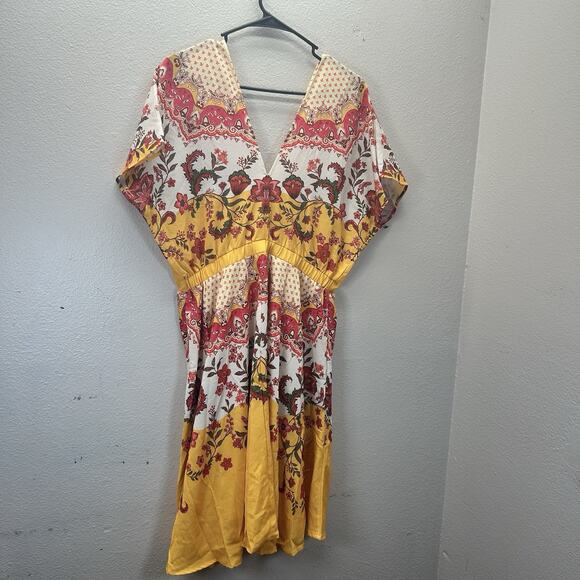 UMGEE Dress SZ M Yellow Deep V-Neck  Cottagecore Boho Peasant Spanish Festival - Picture 8 of 10